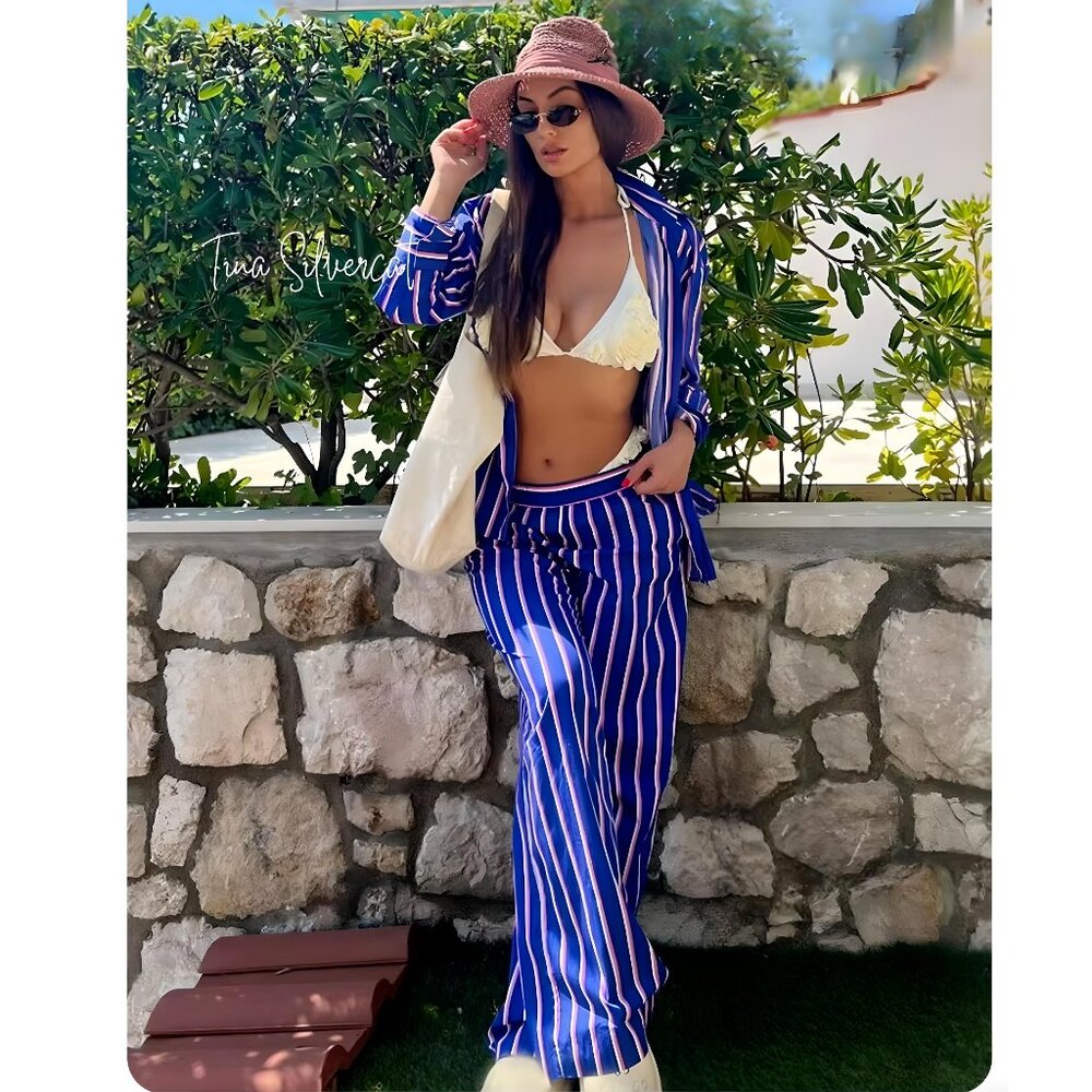 BLOGGER'S FAVE! Zara Pajama Style Striped Straight Leg Pants NWT